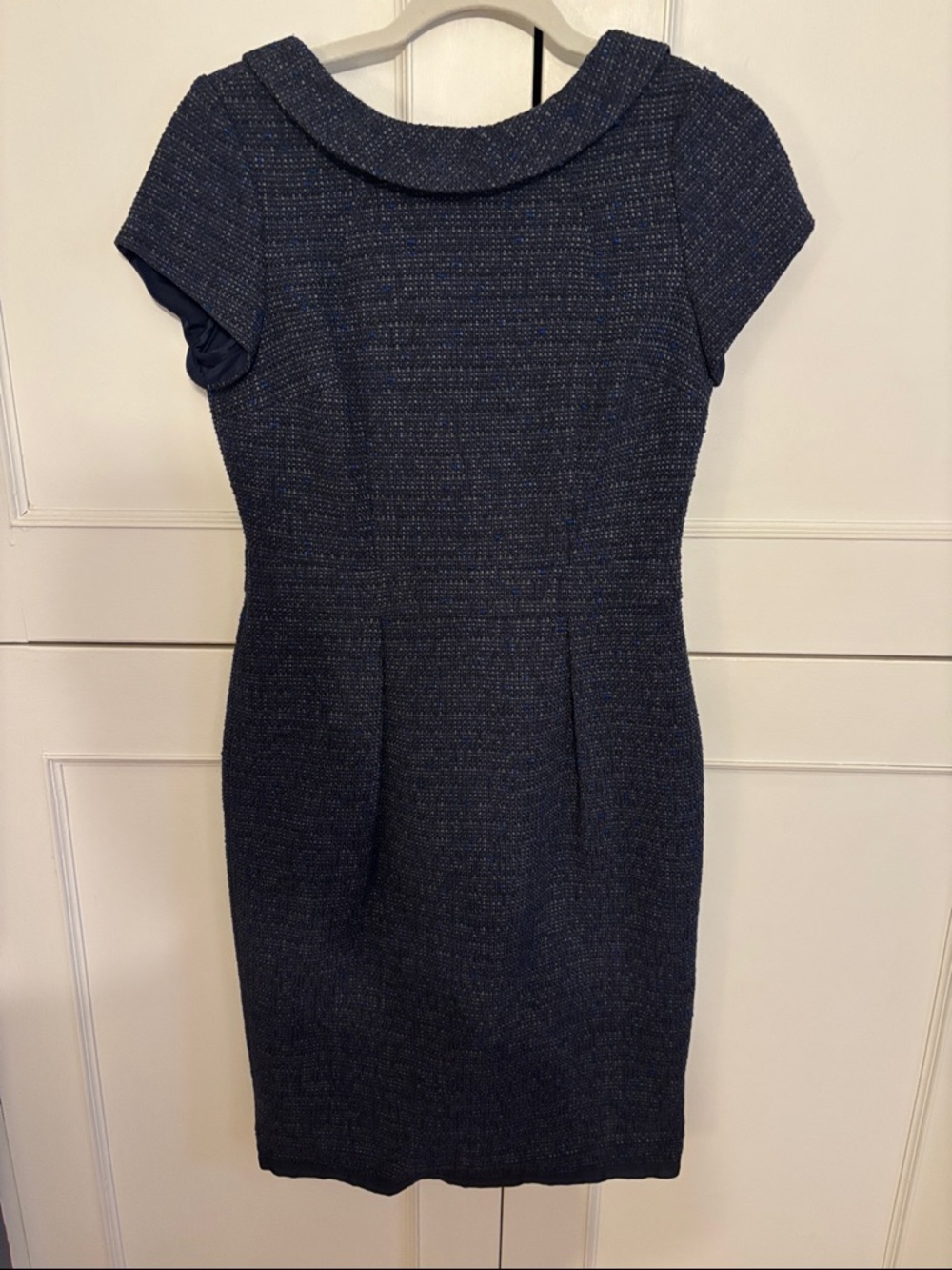 Boden Navy Tweed Midi Dress with Rounded Collar